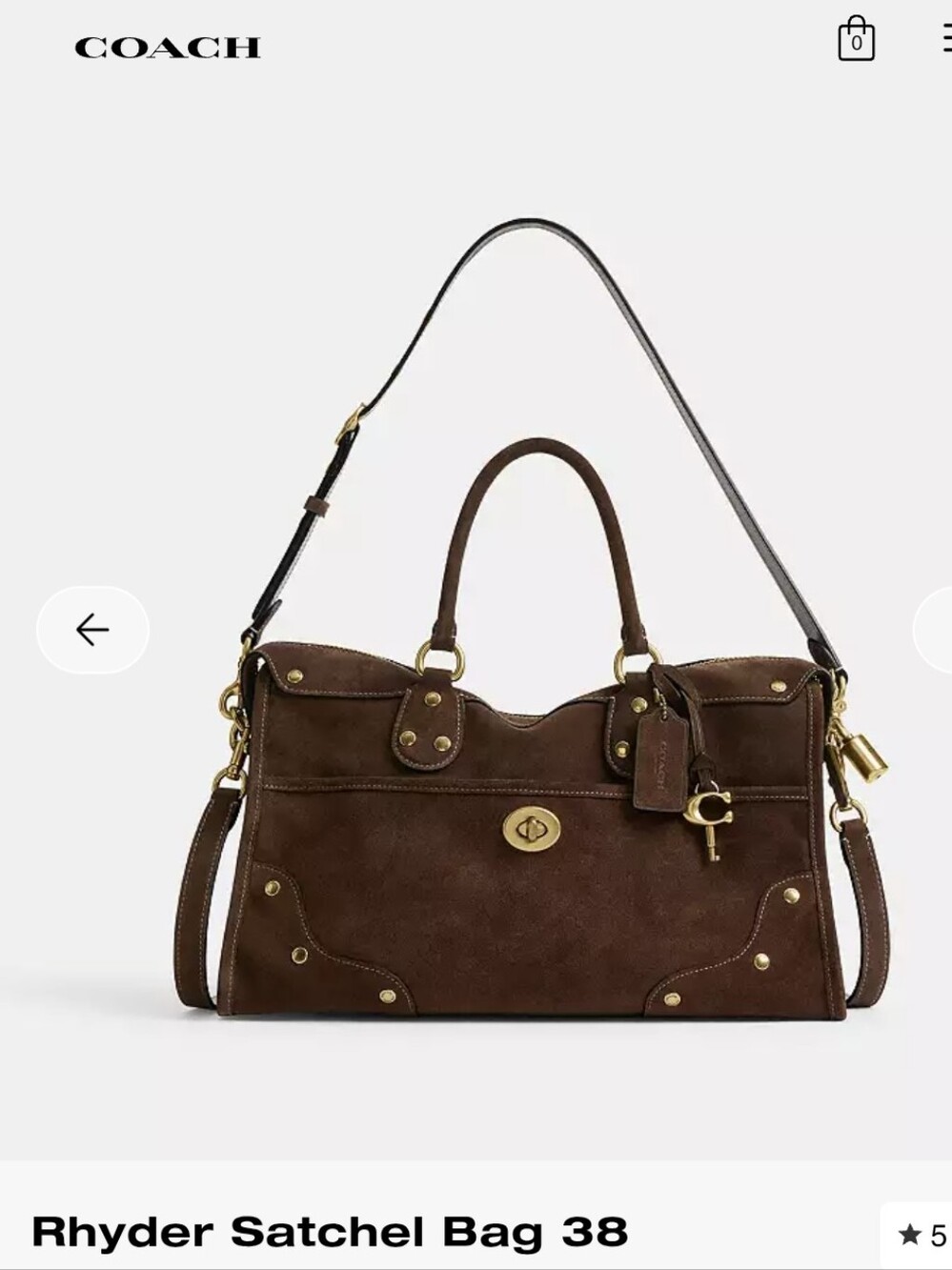 Nwt Coach RHYDER Satchel Bag 38 — Dark Chocolate Leather